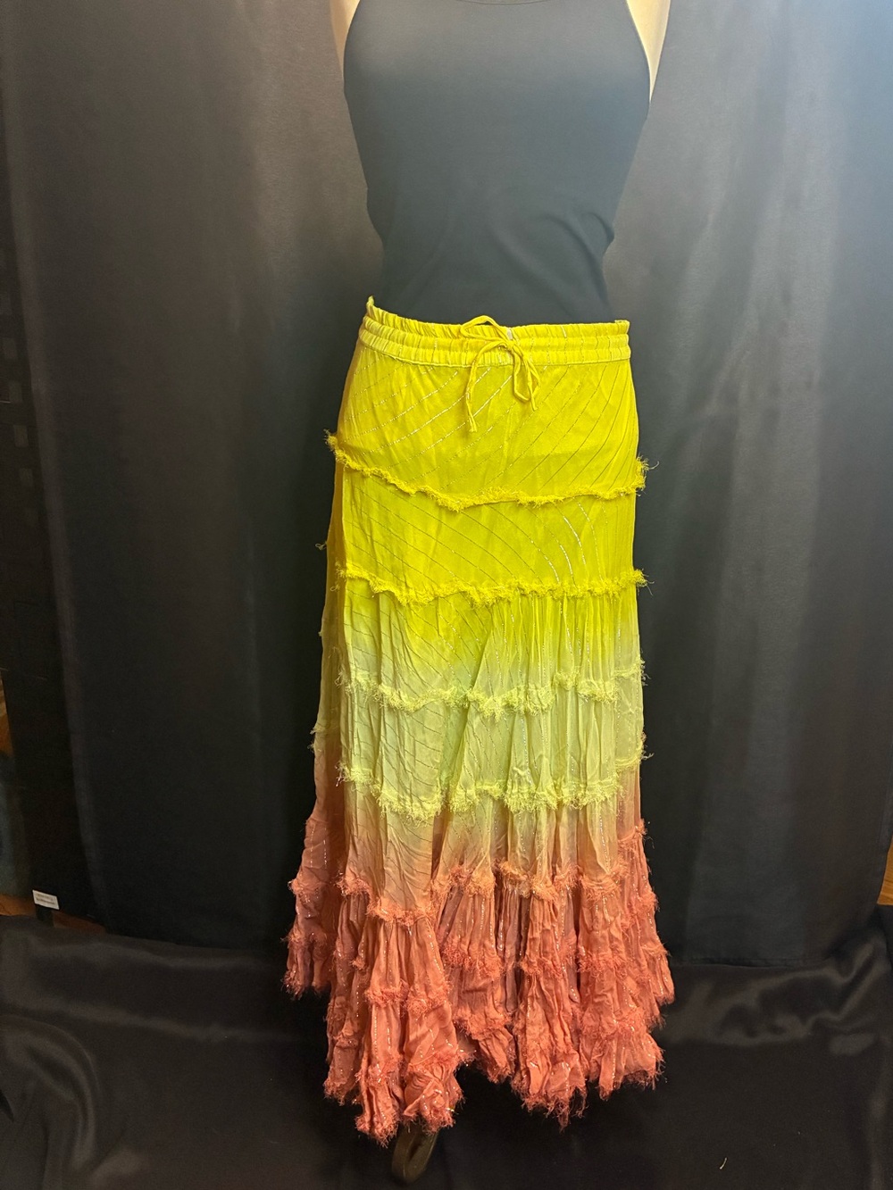 Solitaire Ombre Tiered Maxi Skirt - Yellow to Coral